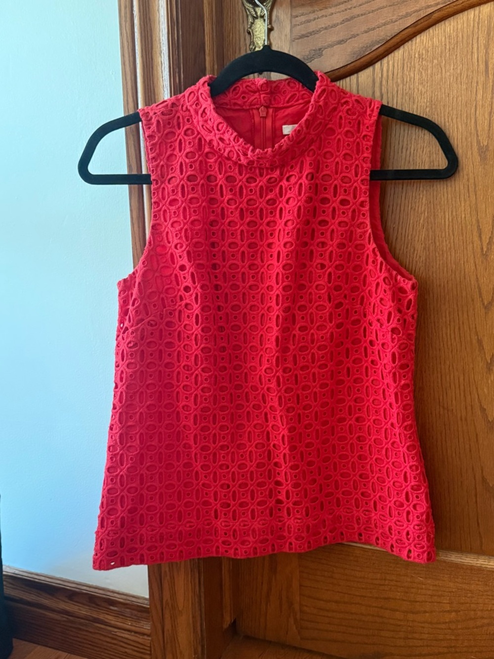 J. Crew eyelet Red Sleeveless Lace Mock Neck Top 100% Cotton